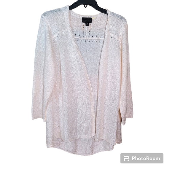 Investments ll Cream  Pointelle Knit Open Front Cardigan Sweater Size 1X - Picture 4 of 13